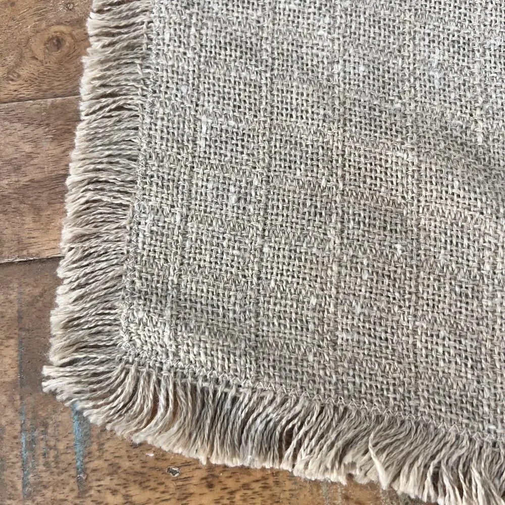 Textured Tablecloth 52 x 68 in Beige Fringed Linen Raw Natural Neutral Organic